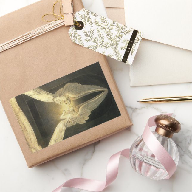 Vintage Angels Hovering Over Jesus Christ Rectangular Sticker (Gifting)