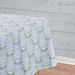 Vintage Angels In Sky Blue Floral Tablecloth