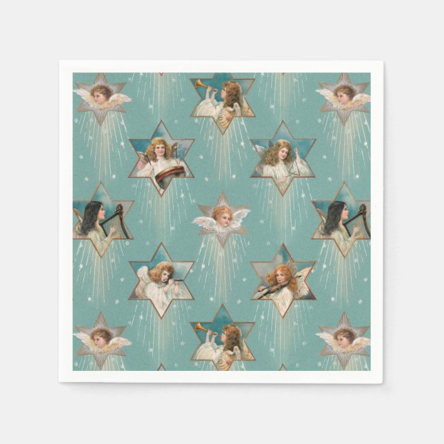 Vintage Angels in Stars with Musical Instruments Napkin (Front)