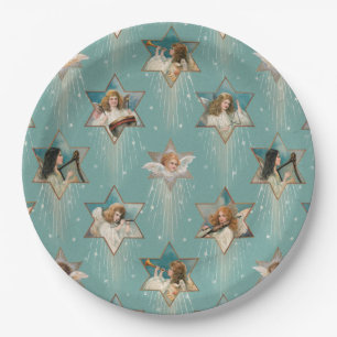 Vintage Angels in Stars with Musical Instruments Paper Plate