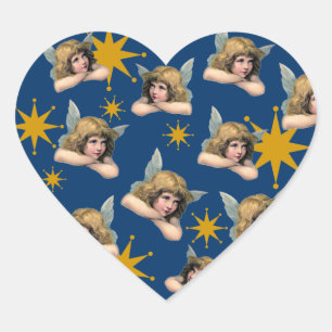 Vintage Angels & Stars Heart Sticker