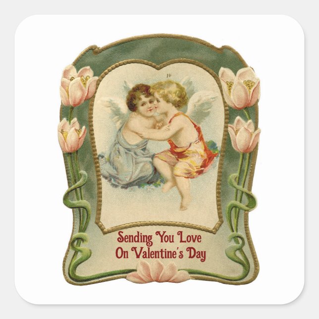 Vintage Angels Valentine's Day Sticker (Front)