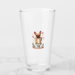 Vintage Angry French Bulldog Holding Toilet Paper  Glass