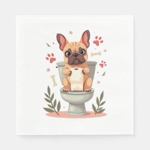 Vintage Angry French Bulldog Holding Toilet Paper  Napkin