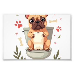 Vintage Angry French Bulldog Holding Toilet Paper  Photo Print
