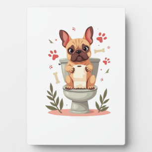 Vintage Angry French Bulldog Holding Toilet Paper  Plaque