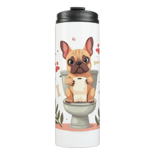 Vintage Angry French Bulldog Holding Toilet Paper  Thermal Tumbler