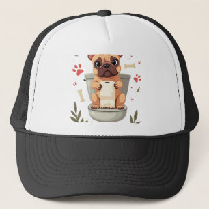 Vintage Angry French Bulldog Holding Toilet Paper  Trucker Hat