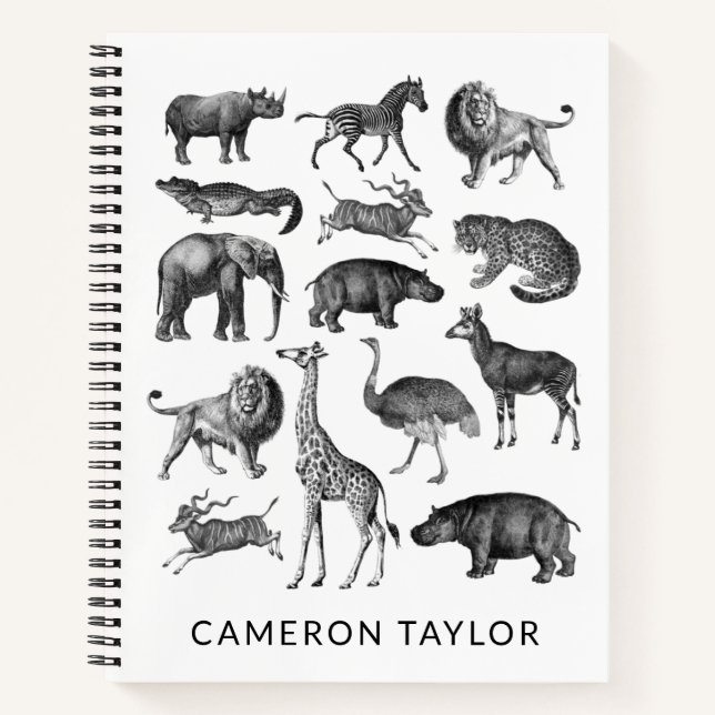 Vintage Animal Safari Illustration Personalised Notebook (Front)