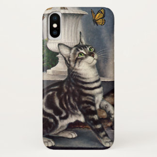 Vintage Animals, Cute Tabby Cat snd Butterfly Case-Mate iPhone Case