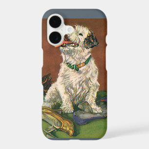 Vintage Animals, Cute Terrier Puppy Chewing Shoes