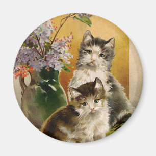 Vintage Animals, Cute Victorian Cats and Flowers Magnet