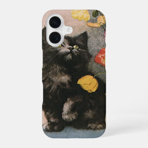Vintage Animals, Cute Victorian Kitten and Flowers iPhone 16 Case
