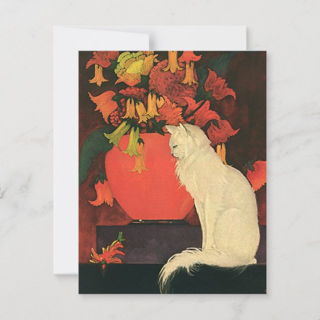 Vintage Animals, Elegant White Cat, Autumn Flowers (Front)