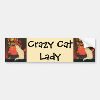 Vintage Animals, Elegant White Cat, Autumn Flowers Bumper Sticker