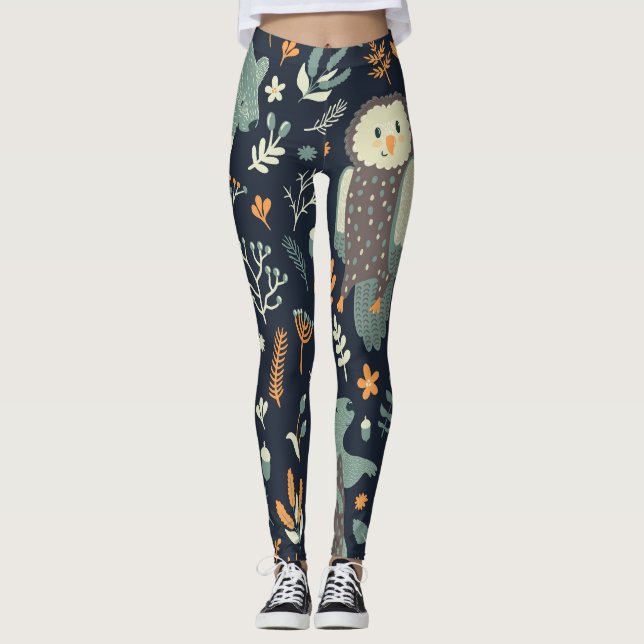 Vintage Animals Floral Seamless Texture Leggings (Front)