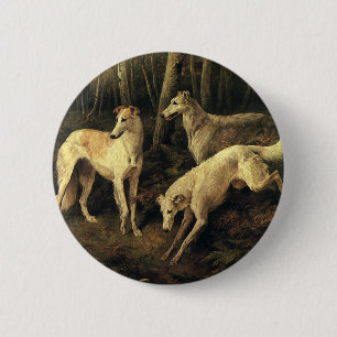 Vintage Animals, Greyhound Dogs in the Forest 6 Cm Round Badge