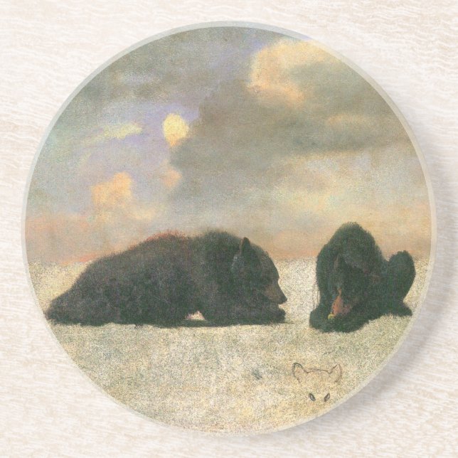 Vintage Animals, Grizzly Bears by Albert Bierstadt Coaster (Front)