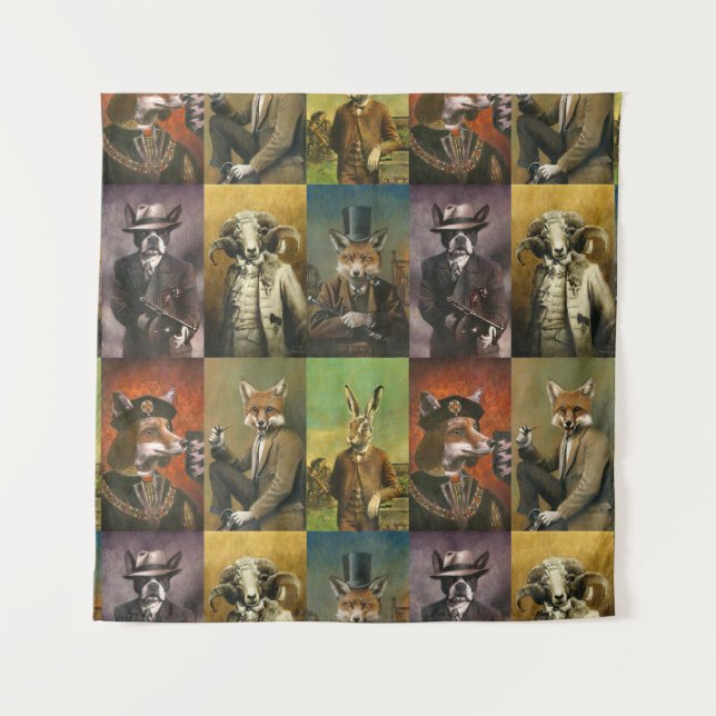 Vintage Animals In Clothes Tapestry (Front)