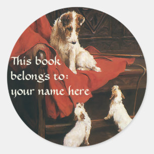 Vintage Animals Jack Russel Terrier Dogs Bookplate Classic Round Sticker