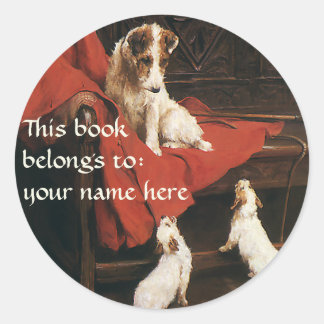 Vintage Animals Jack Russel Terrier Dogs Bookplate Classic Round Sticker