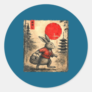 Vintage Anime Rabbit Art Japanese Easter Bunny Gra Classic Round Sticker