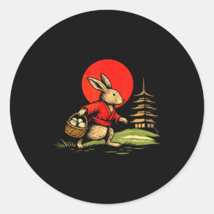 Vintage Anime Rabbit Easter Bunny Japanese Sun Art Classic Round Sticker