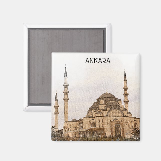 Vintage Ankara Turkey Kocatepe Mosque View Magnet (Front/Back)