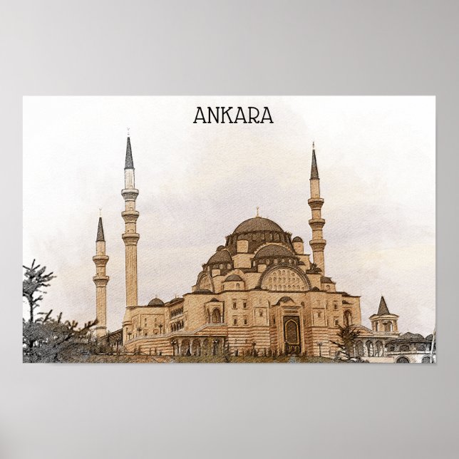 Vintage Ankara Turkey Kocatepe Mosque View Poster (Front)