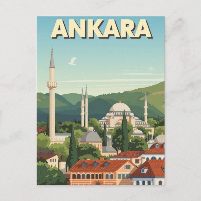 Vintage Ankara Turkey Travel Poster Mosque Postcard (Front)
