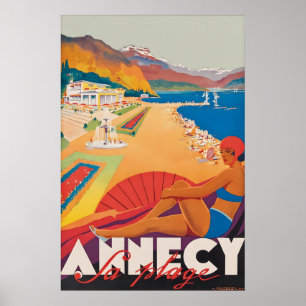 Vintage Annecy Travel Poster Print, La Plage