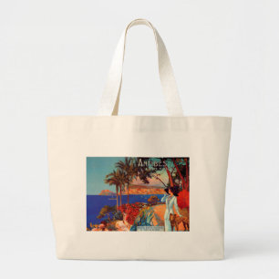 Vintage Antibes Cote D'Azur Travel Large Tote Bag