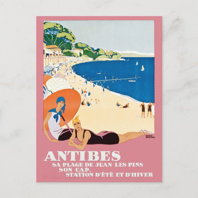 Vintage Antibes France Beach Vacation Travel Postcard (Front)