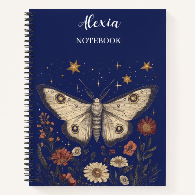 Vintage Antic Moth on aDrk Blue Background Notebook (Front)