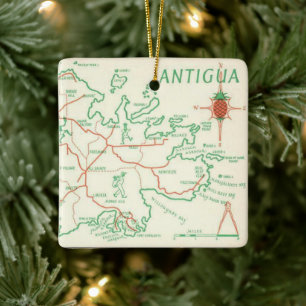 Vintage Antigua Island Map Ceramic Ornament