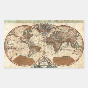 vintage antique 1691 Sanson map of the world Rectangular Sticker
