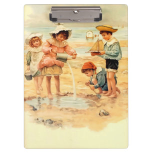 Vintage Antique Beach Boy Girl Children Fine Art Clipboard