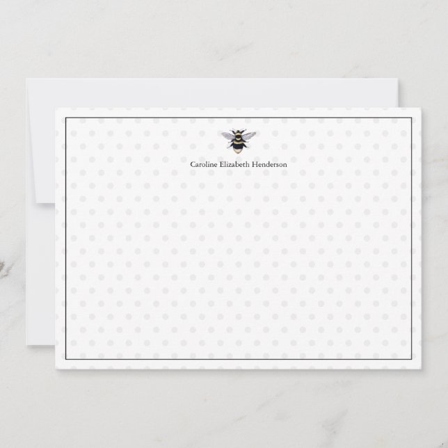 Vintage Antique Bee Polka Dot Personalised Card (Front)