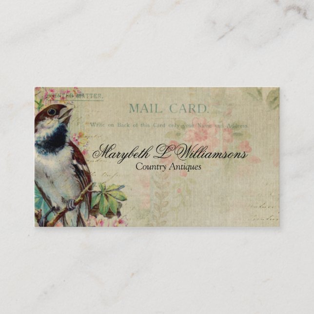 Vintage Antique Bird Postcard Business Card (Front)