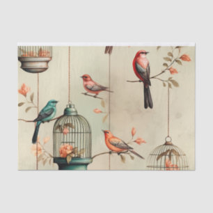 Vintage Antique Birdcages and Birds Decoupage Tissue Paper