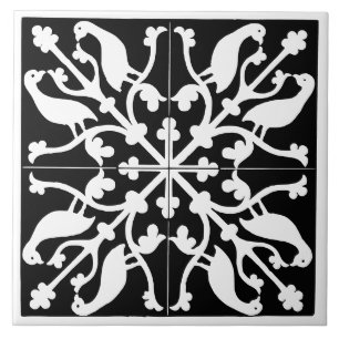 Vintage Antique Black and White Bird Pattern Tile