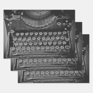 Vintage Antique Black And White Typewriter Wrapping Paper Sheet