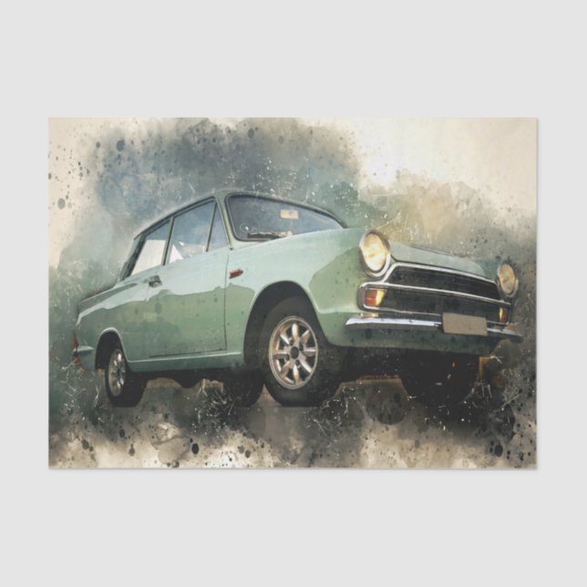 Vintage Antique Blue Car Decoupage  Tissue Paper (Front)