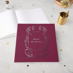 Vintage Antique Burgundy Floral Scroll Birthday Guest Book