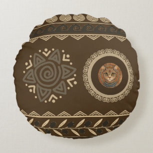 Vintage, Antique Cat, Ancient Motif Art Round Cushion