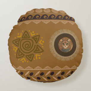 Vintage, Antique Cat, Ancient Motif Art Throw Pill Round Cushion