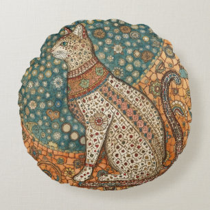 Vintage, Antique Cat Motif Design Art Round Cushion