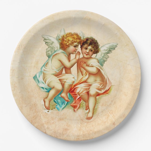 Vintage Antique Cherub Angels Illustration Paper Plate (Front)
