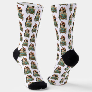 Vintage Antique Christmas Santa Claus Pattern Socks