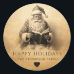 Vintage Antique Classic Santa Customised Christmas Round Sticker<br><div class="desc">Add a nostalgic touch to your holiday celebrations with these Vintage Antique Classic Santa Customised Christmas Classic Round Stickers. Featuring a charming illustration of Santa Claus reading a book, these stickers capture the timeless spirit of Christmas. Perfect for sealing holiday cards, decorating gift packages, or adding a festive flair to...</div>